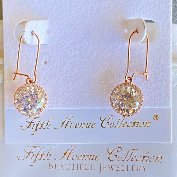 Brilliant Round Cubic Zirconia Rose Gold Tone Earrings - Picture 1 of 8